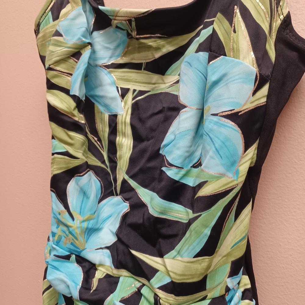 Swimsuit Black and Blue Floral One Piece - 8 - Picture 2 of 9